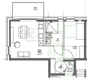 Grundriss einer Zwei-Zimmer-Wohnung im Service-Haus Heinrich-Böll-Weg 29